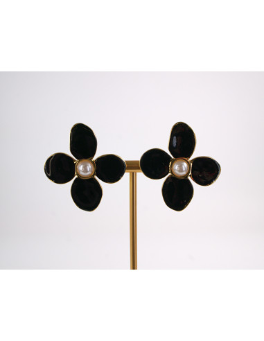 Kolczyki CZARNE KWIATY  KWIATKI STAL...