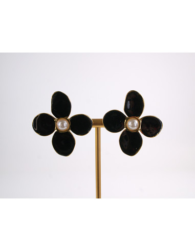 Kolczyki CZARNE KWIATY  KWIATKI STAL...