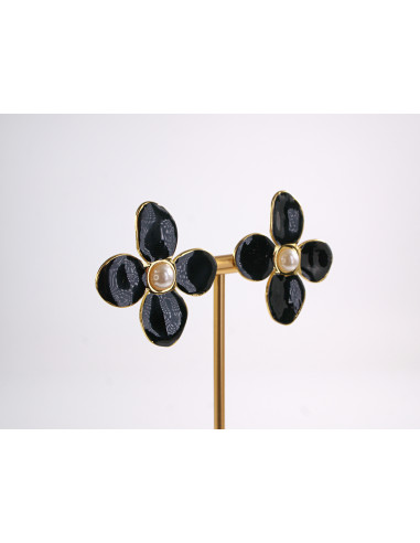 Kolczyki CZARNE KWIATY  KWIATKI STAL...