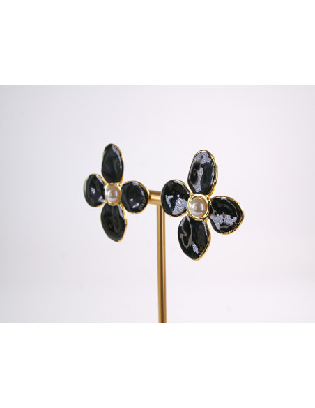 Kolczyki CZARNE KWIATY  KWIATKI STAL CHIRURGICZNA  LOLITA AKCESORIA