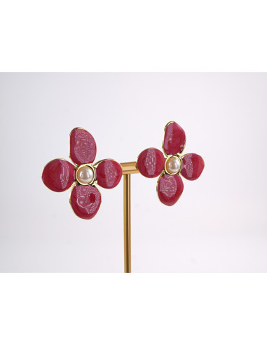 Kolczyki CZERWONY KWIATY  KWIATKI STAL...