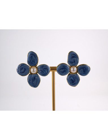 Kolczyki NIEBIESKIE KWIATY  KWIATKI STAL...