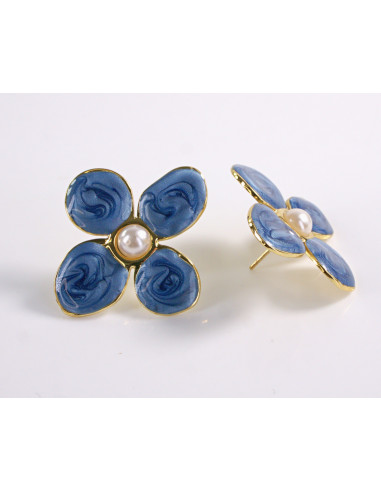 Kolczyki NIEBIESKIE KWIATY  KWIATKI STAL...