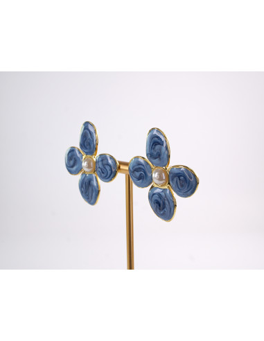 Kolczyki NIEBIESKIE KWIATY  KWIATKI STAL...