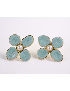 Kolczyki TURKUSOWE KWIATY  KWIATKI STAL CHIRURGICZNA...