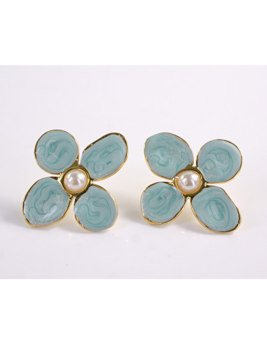 Kolczyki TURKUSOWE KWIATY  KWIATKI STAL...