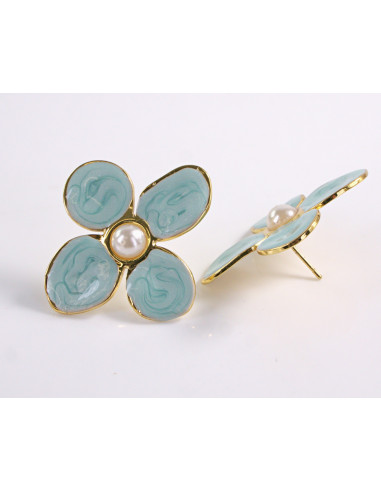 Kolczyki TURKUSOWE KWIATY  KWIATKI STAL...
