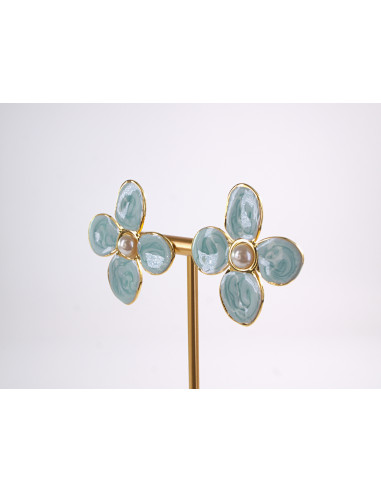 Kolczyki TURKUSOWE KWIATY  KWIATKI STAL...