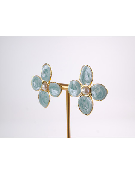 Kolczyki TURKUSOWE KWIATY  KWIATKI STAL CHIRURGICZNA  LOLITA AKCESORIA