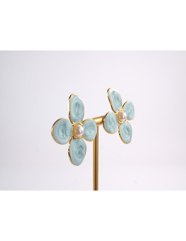 Kolczyki TURKUSOWE KWIATY  KWIATKI STAL...