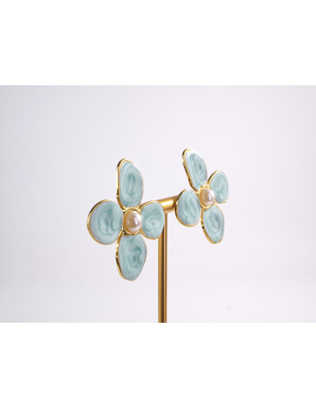 Kolczyki TURKUSOWE KWIATY  KWIATKI STAL CHIRURGICZNA  LOLITA AKCESORIA
