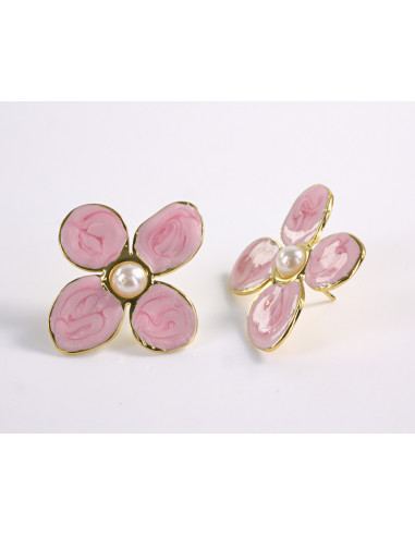 Kolczyki RÓŻOWE KWIATY  KWIATKI STAL...