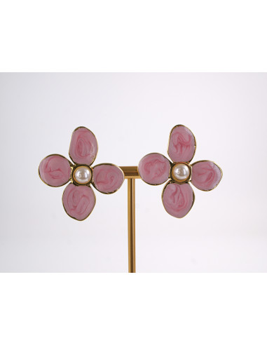 Kolczyki RÓŻOWE KWIATY  KWIATKI STAL...