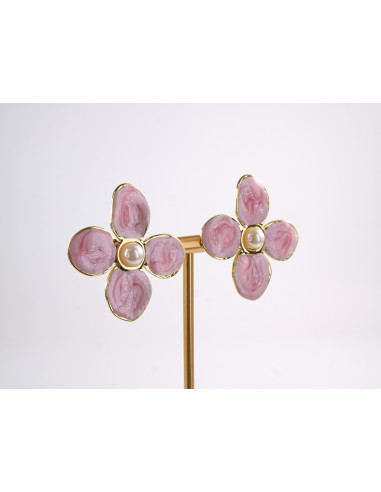 Kolczyki RÓŻOWE KWIATY  KWIATKI STAL...