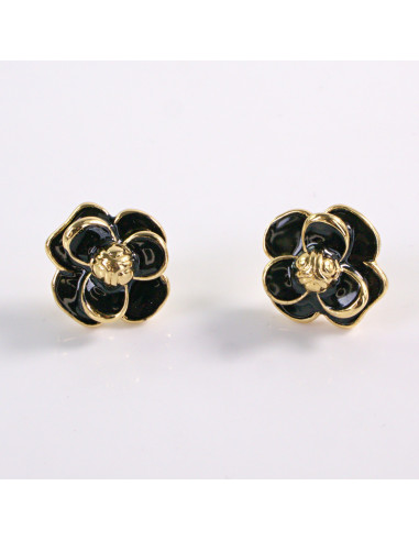 Kolczyki CZARNE KWIATY  KWIATKI STAL...