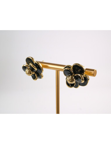 Kolczyki CZARNE KWIATY  KWIATKI STAL...