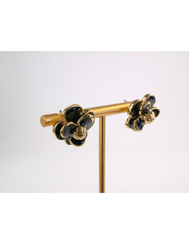 Kolczyki CZARNE KWIATY  KWIATKI STAL...