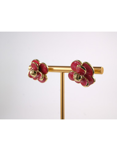 Kolczyki CZERWONY KWIATY  KWIATKI STAL...