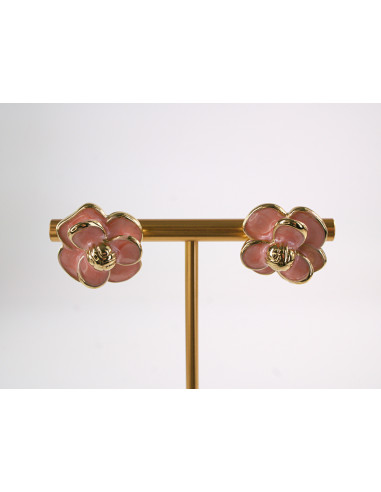 Kolczyki RÓŻOWE KWIATY  KWIATKI STAL...