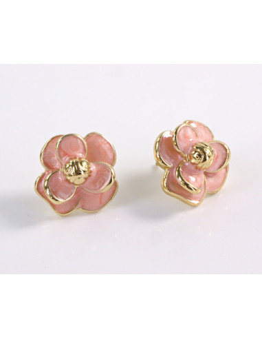 Kolczyki RÓŻOWE KWIATY  KWIATKI STAL...