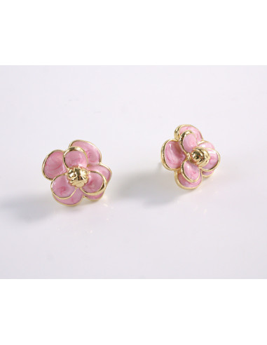 Kolczyki RÓŻOWE KWIATY  KWIATKI STAL...