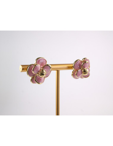 Kolczyki RÓŻOWE KWIATY  KWIATKI STAL...