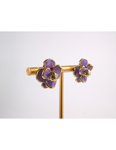 Kolczyki FIOLETOWE KWIATY  KWIATKI STAL...