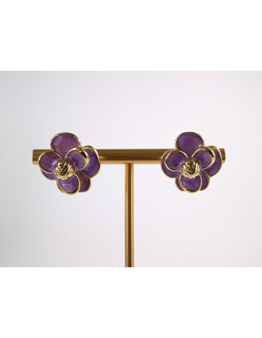 Kolczyki FIOLETOWE KWIATY  KWIATKI STAL...