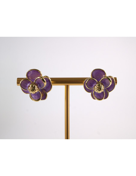 Kolczyki FIOLETOWE KWIATY  KWIATKI STAL CHIRURGICZNA  LOLITA AKCESORIA 1,7 cm