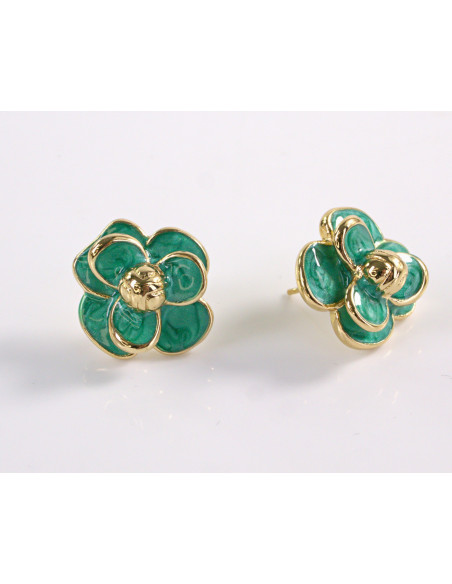 Kolczyki ZIELONE KWIATY  KWIATKI STAL CHIRURGICZNA  LOLITA AKCESORIA 1,7 cm