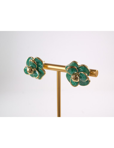 Kolczyki ZIELONE KWIATY  KWIATKI STAL...