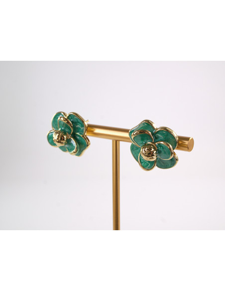 Kolczyki ZIELONE KWIATY  KWIATKI STAL CHIRURGICZNA  LOLITA AKCESORIA 1,7 cm