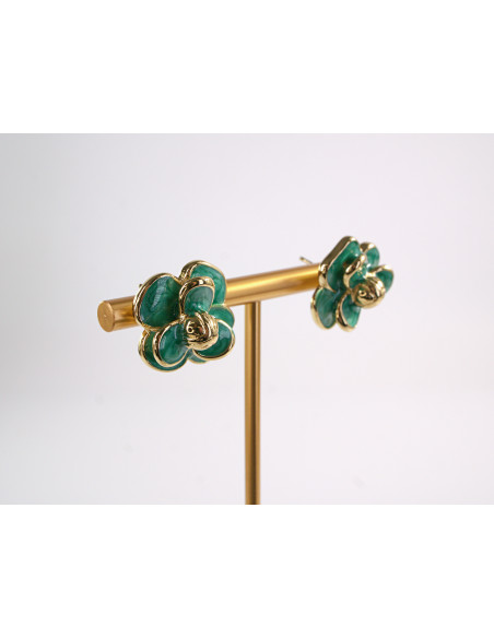 Kolczyki ZIELONE KWIATY  KWIATKI STAL CHIRURGICZNA  LOLITA AKCESORIA 1,7 cm