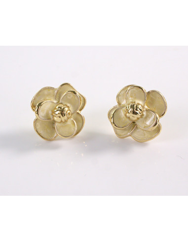 Kolczyki BEŻOWY KWIATY  KWIATKI STAL...