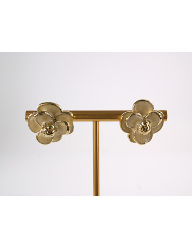 Kolczyki BEŻOWY KWIATY  KWIATKI STAL...