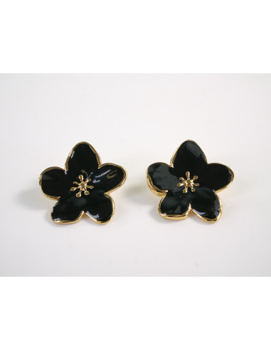 Kolczyki CZARNE KWIATY  KWIATKI STAL...