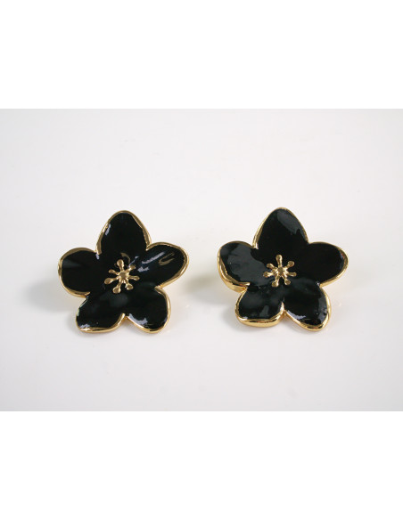 Kolczyki CZARNE KWIATY  KWIATKI STAL CHIRURGICZNA  LOLITA AKCESORIA 3 cm