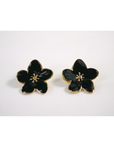 Kolczyki CZARNE KWIATY  KWIATKI STAL...