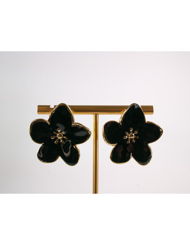 Kolczyki CZARNE KWIATY  KWIATKI STAL...