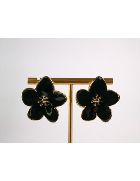 Kolczyki CZARNE KWIATY  KWIATKI STAL CHIRURGICZNA  LOLITA AKCESORIA 3 cm
