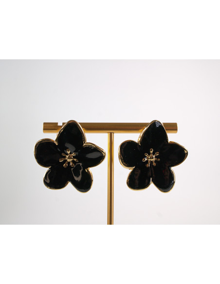 Kolczyki CZARNE KWIATY  KWIATKI STAL CHIRURGICZNA  LOLITA AKCESORIA 3 cm