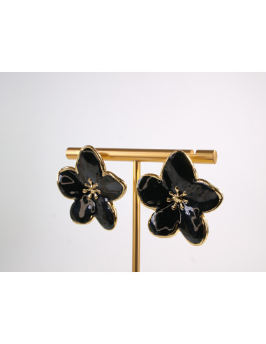 Kolczyki CZARNE KWIATY  KWIATKI STAL...