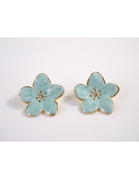 Kolczyki TURKUSOWE KWIATY  KWIATKI STAL CHIRURGICZNA  LOLITA AKCESORIA 3 cm