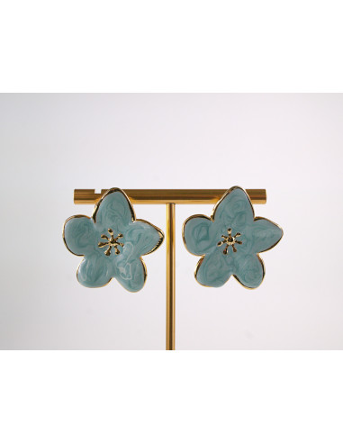 Kolczyki TURKUSOWE KWIATY  KWIATKI STAL...