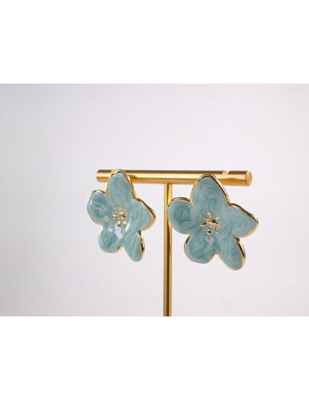 Kolczyki TURKUSOWE KWIATY  KWIATKI STAL CHIRURGICZNA  LOLITA AKCESORIA 3 cm