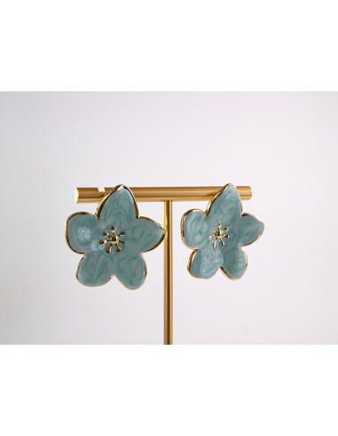 Kolczyki TURKUSOWE KWIATY  KWIATKI STAL...