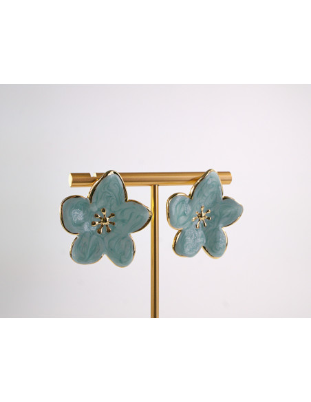Kolczyki TURKUSOWE KWIATY  KWIATKI STAL CHIRURGICZNA  LOLITA AKCESORIA 3 cm