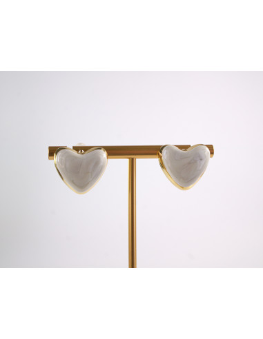 Kolczyki SERCE SERCA BIAŁY ECRU STAL...