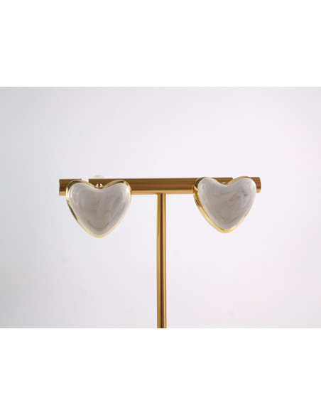 Kolczyki SERCE SERCA BIAŁY ECRU STAL CHIRURGICZNA  LOLITA AKCESORIA