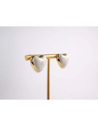 Kolczyki SERCE SERCA BIAŁY ECRU STAL...